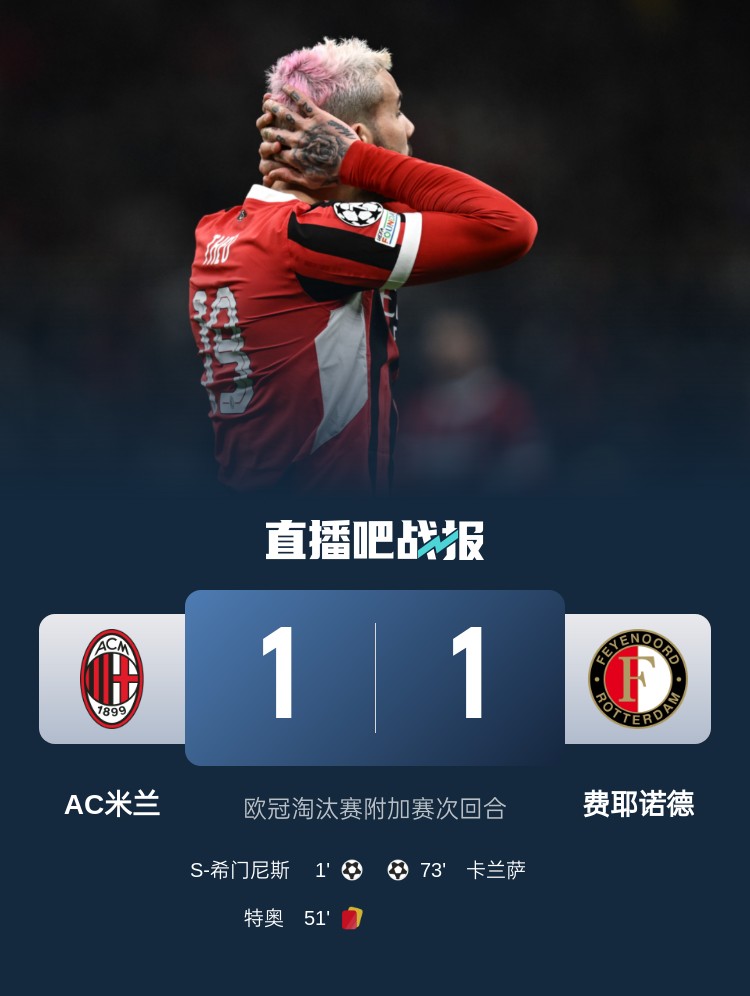AC米兰遭逆袭！热刺反超晋级淘汰